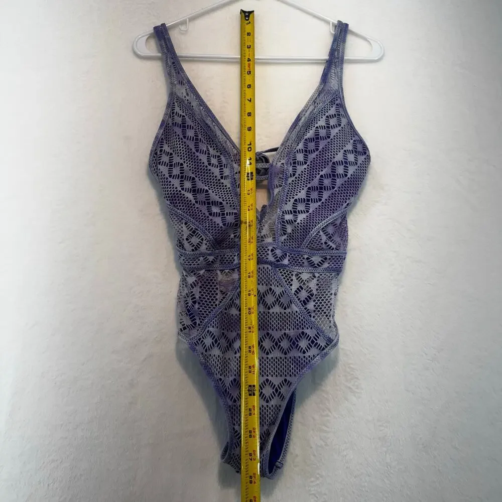 BECCA by Rebecca Up‎ In The Clouds One Piece Swimsuit Size M Purple Blue Mesh
